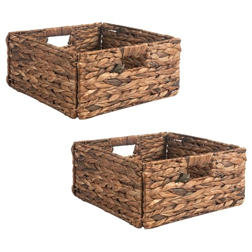 IDIMEX Aufbewahrungskorb LANZI 2er Set braun - geflochten aus Wasserhyazinthe, Aufbewahrungsbox, Organizer, faltbar mit Griffen, Regalkorb 32 x 15 x 32 cm von IDIMEX
