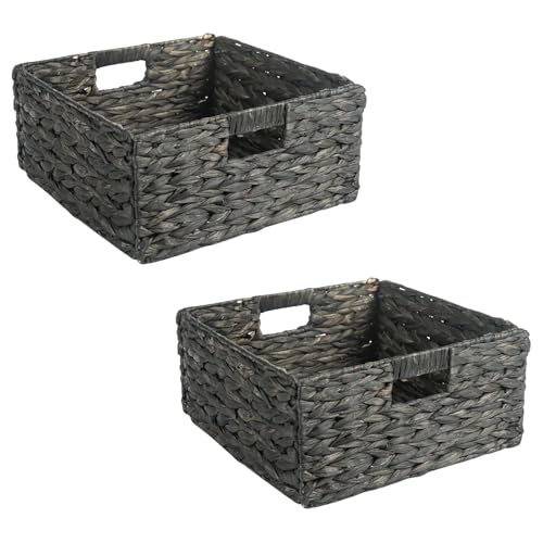 IDIMEX Aufbewahrungskorb LANZI 2er Set schwarz - geflochten aus Wasserhyazinthe, Aufbewahrungsbox, Organizer, faltbar mit Griffen, Regalkorb 32 x 15 x 32 cm von IDIMEX