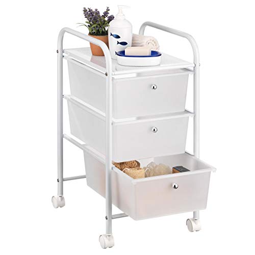 IDIMEX Badregal Rollwagen Rollcontainer GINA, mit 3 transparenten Schubladen und Metallgestell in weiß lackiert von IDIMEX