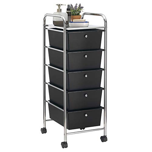 IDIMEX Badregal Rollwagen Rollcontainer GINA, mit 5 schwarzen Schubladen und Metallgestell edel verchromt von IDIMEX
