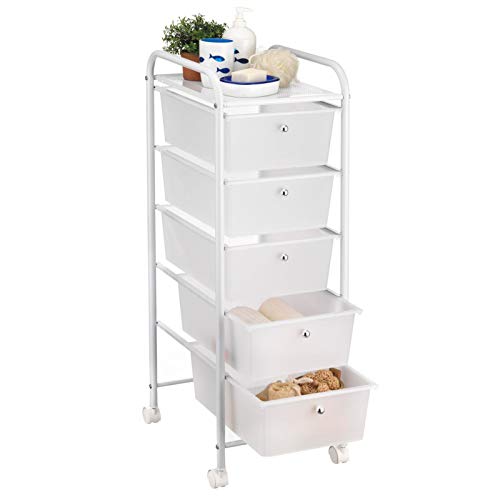 IDIMEX Badregal Rollwagen Rollcontainer GINA, mit 5 transparenten Schubladen und Metallgestell in weiß von IDIMEX