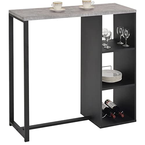 IDIMEX Bartisch PIAVA, schöner Stehtisch mit Regal, Moderne Küchentheke mit Metallgestell in schwarz, schöner Bartresen mit Flaschenhalterung, praktische Küchenbar in Betonfarben von IDIMEX