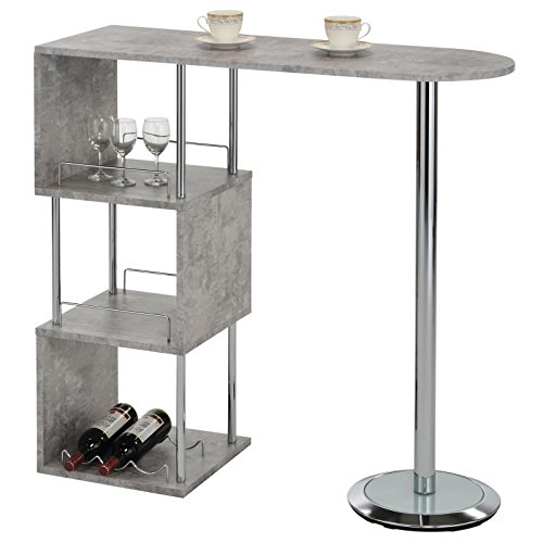 IDIMEX Bartisch Stehtisch Bartresen VIGANDO, grau in Betonoptik, mit Stauraum und Flaschenhalterung, verchromte Metallelemente von IDIMEX