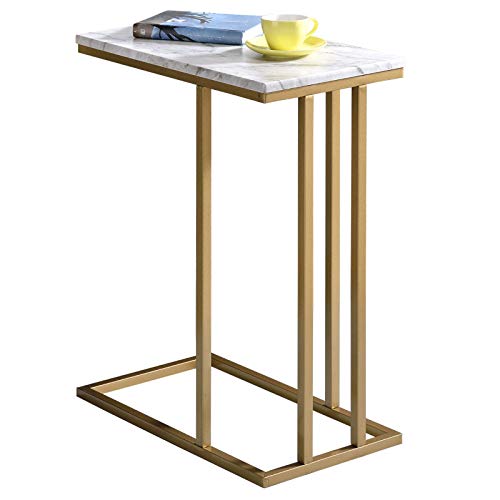 IDIMEX Beistelltisch Carlota, Wohnzimmertisch Couchtisch rechteckig im Retro Stil, Metallgestell in Gold MDF Tischplatte Dekor Marmor weiß von IDIMEX