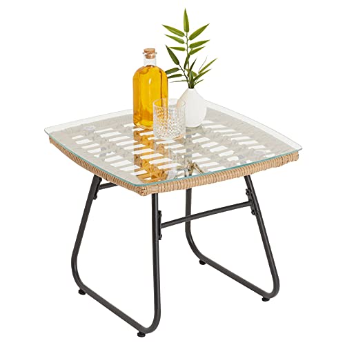 IDIMEX Beistelltisch Costa mit Ablage aus Glas, Kleiner Gartentisch in Rattanoptik, Praktischer Balkontisch mit Metallgestell von IDIMEX