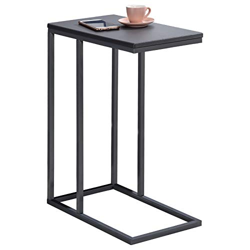 Beistelltisch Debora, praktischer Wohnzimmertisch in C-Form, schöner Couchtisch Tischplatte rechteckig in grau, eleganter Sofatisch mit Metallgestell in grau von IDIMEX