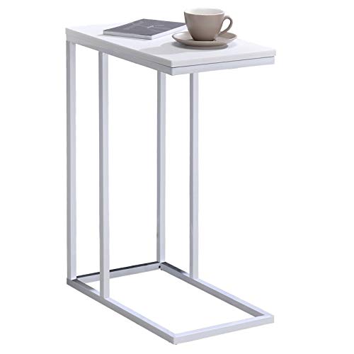 IDIMEX Beistelltisch Debora, praktischer Wohnzimmertisch in C-Form, schöner Couchtisch Tischplatte rechteckig in weiß, eleganter Sofatisch mit Metallgestell in weiß von IDIMEX