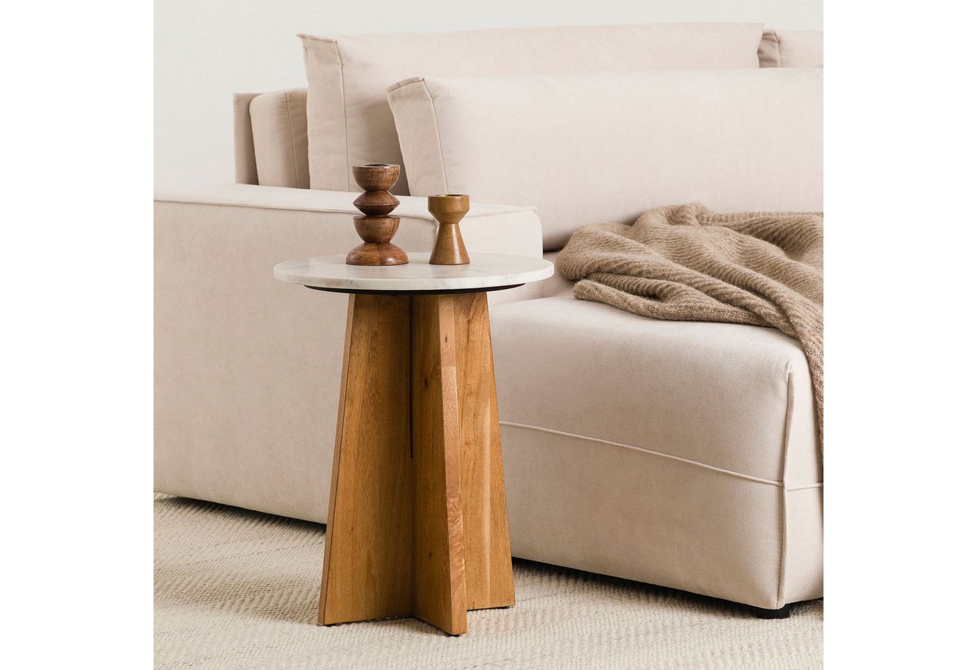 IDIMEX Beistelltisch KERALA, Wohnzimmertisch rund 40 cm aus Mangoholz mit Marmorplatte Weiß/Natur IDIMEX Beistelltisch KERALA, Wohnzimmertisch rund 40 cm aus Mangoholz mit Marmorplatte Weiß/Natur von IDIMEX