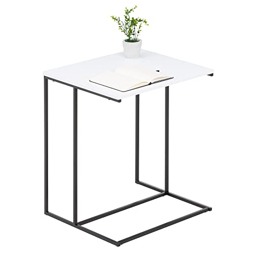 IDIMEX Beistelltisch VITORIO im minimalistischen Design, eleganter Wohnzimmertisch mit Metallgestell in C-Form, Schlichter Couchtisch in weiß/schwarz von IDIMEX