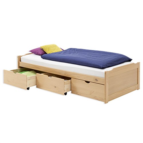 IDIMEX Bett MIA aus massiver Kiefer in buchefarben, schönes Funktionsbett mit 3 Schubladen, praktisches Jugendbett mit Liegefläche 90 x 200 cm von IDIMEX