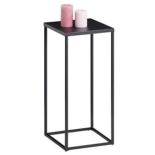 IDIMEX Blumenständer Flora, schöner Pflanzenständer im Industrial Stil, praktischer Blumensäule Metallgestell in schwarz Tischplatte in schwarz von IDIMEX
