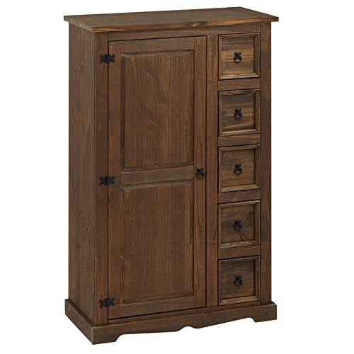 IDIMEX Kommode Tequila 5 Schubladen braun gewachst Highboard Kiefernholz massiv 2 verstellbare Einlegeböden Esszimmermöbel Zierbeschläge schwarz. Schubladenschrank Wohnzimmer Küche Holzaufbewahrung. von IDIMEX