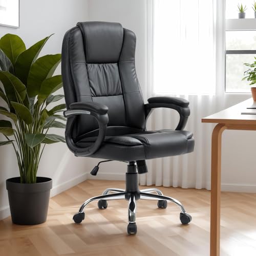 IDIMEX Bürodrehstuhl Boley höhenverstellbar mit Rollen, schwarz – ergonomischer Schreibtischstuhl mit PU Bezug drehbar gepolsterte Armlehnen, Office Chair Black [max. 120 kg] von IDIMEX