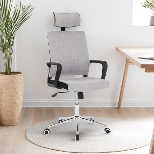 IDIMEX Bürodrehstuhl Herry mit Kopfstütze und Armlehnen in grau. Ergonomischer Bürostuhl mit Verstellbarer Sitzmechanik, Höhenverstellbar und Kippfunktion. von IDIMEX
