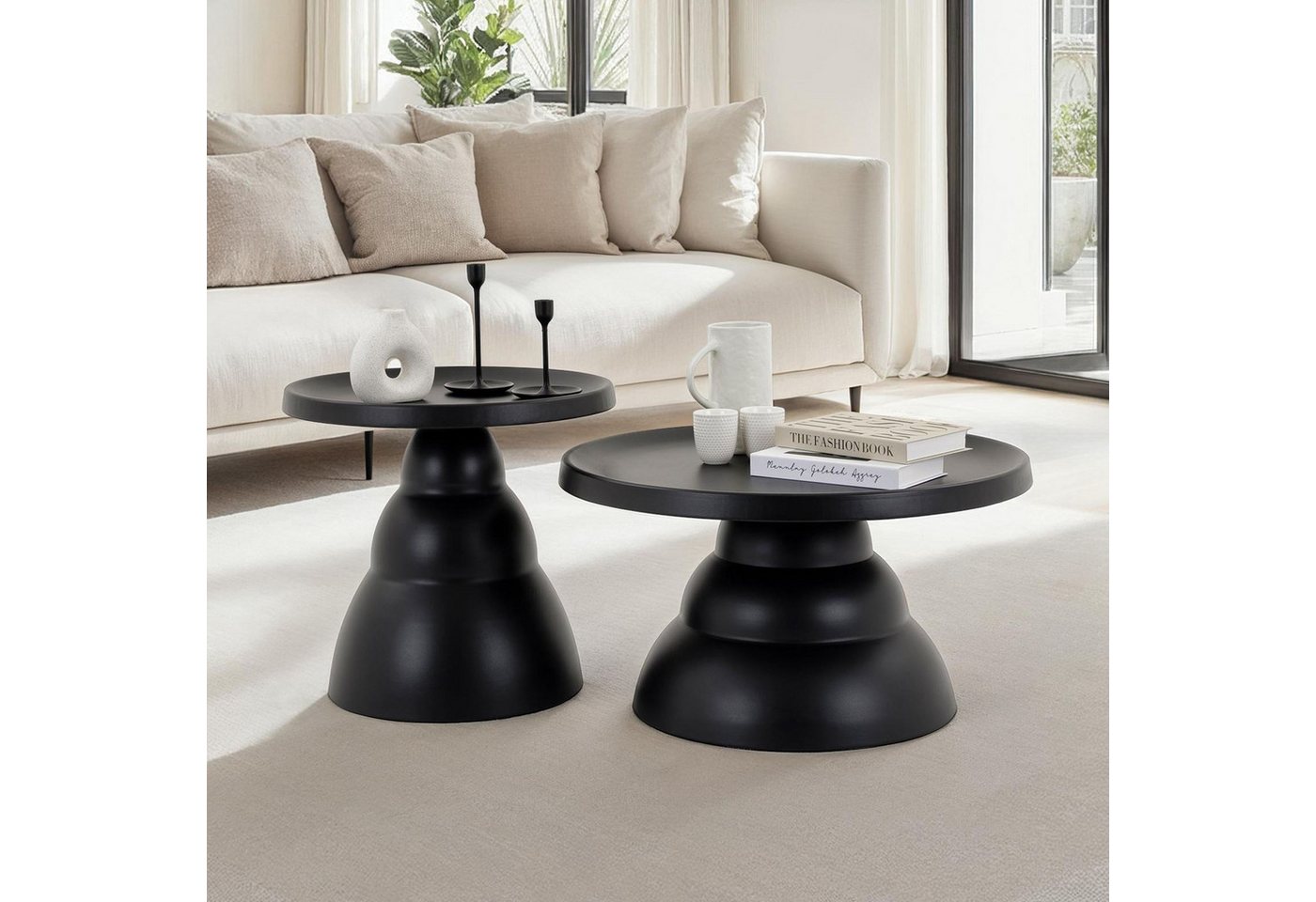 IDIMEX Couchtisch LORIS, Beistelltisch Couch 2er Set Metall rundes Design schwarz von IDIMEX