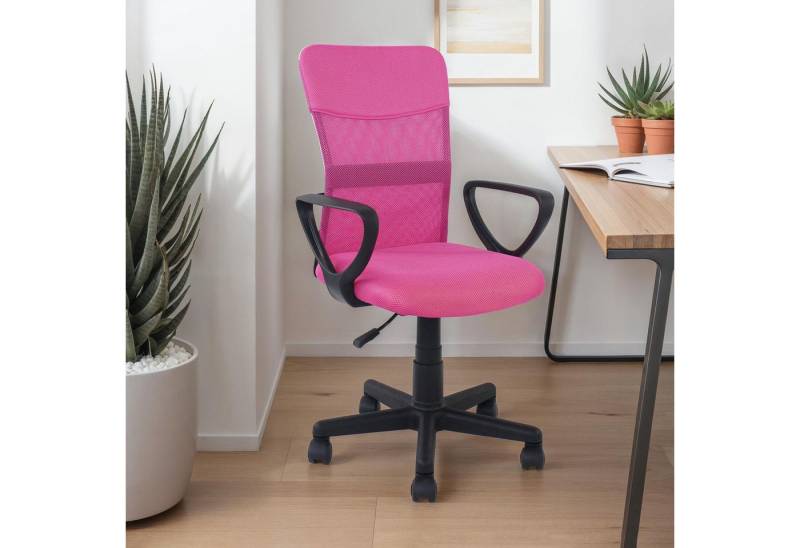 IDIMEX Drehstuhl JOGO, Ergonomischer Schreibtischstuhl höhenverstellbar mit Armlehnen pink von IDIMEX