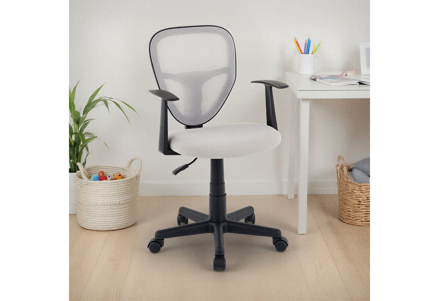 IDIMEX Drehstuhl STUDIO, Schreibtischstuhl Kinder höhenverstellbar mit Armlehnen Hellgrau von IDIMEX