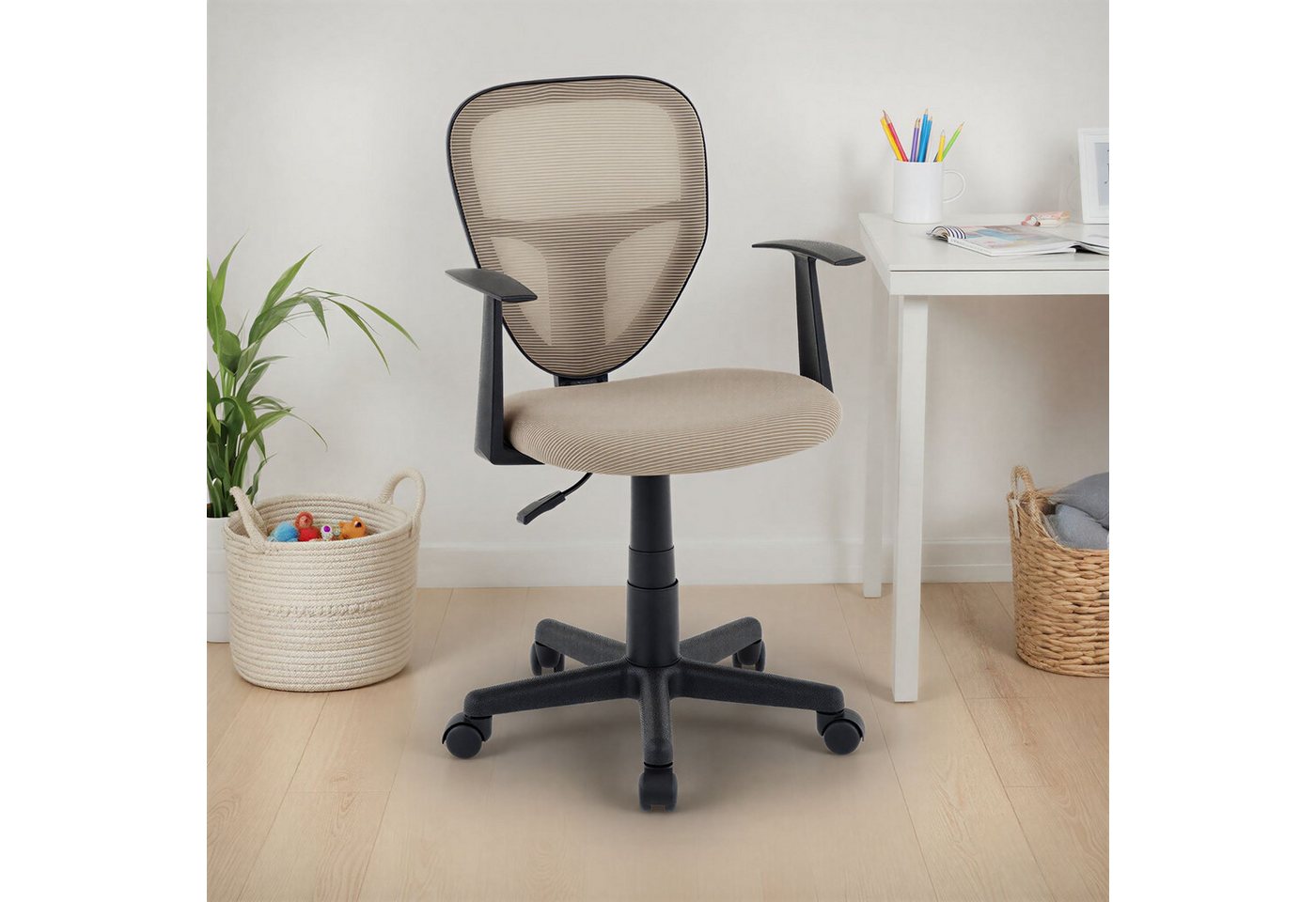 IDIMEX Drehstuhl STUDIO, Schreibtischstuhl Kinder höhenverstellbar mit Armlehnen Taupe von IDIMEX