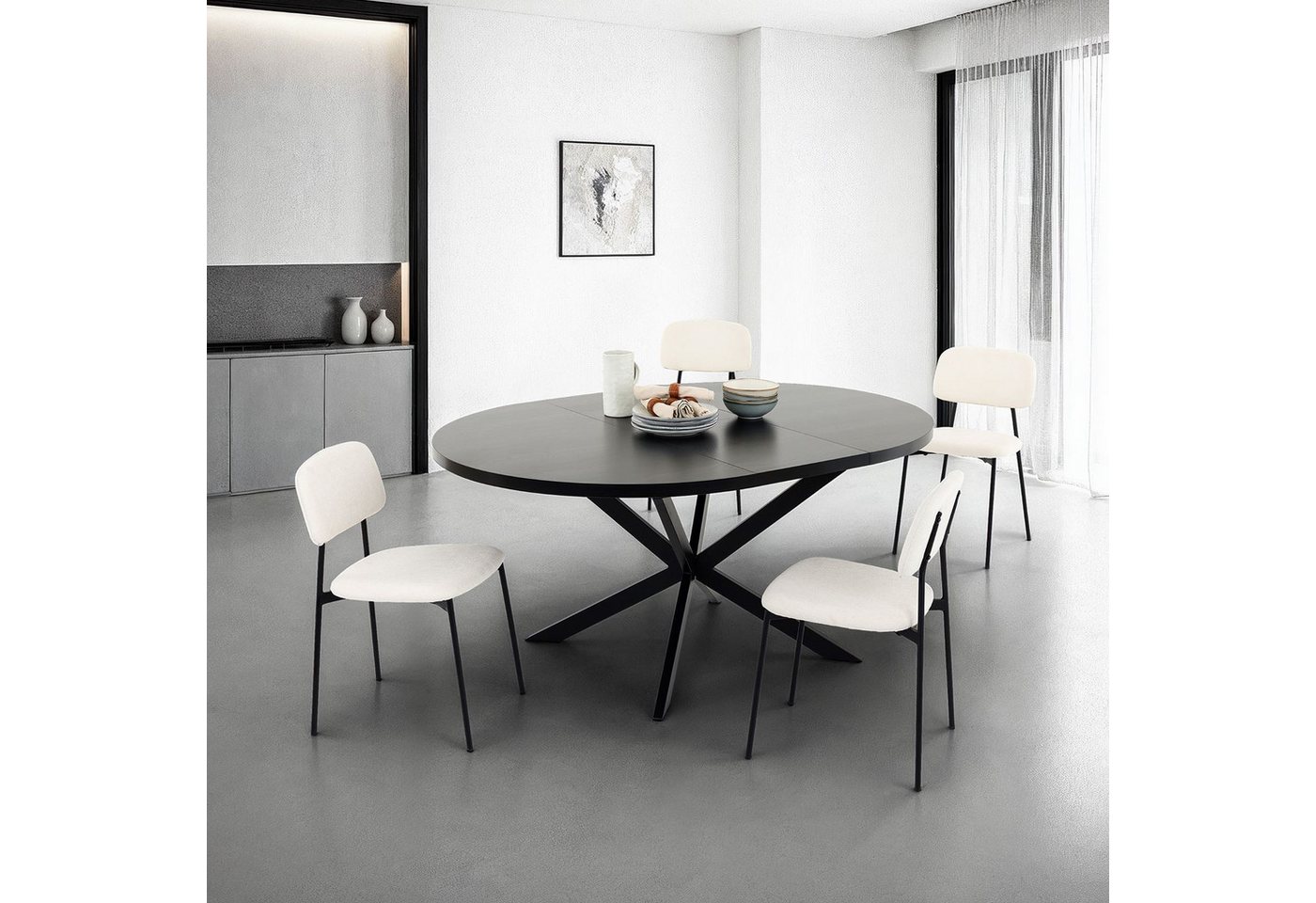 IDIMEX Essgruppe TOLEDO, Esstisch rund 120 cm mit 4 Stühlen und ausziehbarer Platte Schwarz IDIMEX Essgruppe TOLEDO, Esstisch rund 120 cm mit 4 Stühlen und ausziehbarer Platte Schwarz von IDIMEX