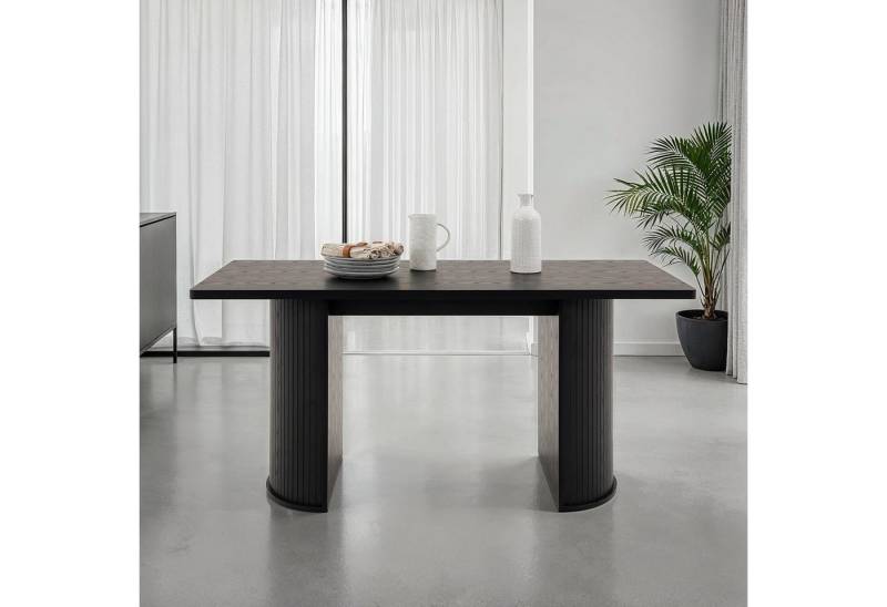 IDIMEX Esstisch GUARDA, Esszimmertisch 160x75cm mit Designfuß in Lamellenoptik MDF Schwarz von IDIMEX