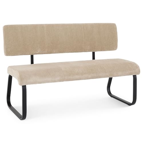 IDIMEX Esszimmerbank MATESE aus Kord, beige – gepolsterte Sitzbank mit Rückenlehne für Esszimmer, Metallgestell in Schwarz, Moderne Küchenbank für 2-3 Personen [Belastbarkeit bis zu 250 kg] von IDIMEX
