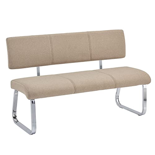 IDIMEX Esszimmerbank Vilas für 3 Personen mit Stoffbezug, beige - Metallgestell verchromt, Sitzbank für Esszimmer mit Rückenlehne komfortabel gepolstert, Essbank für die Küche von IDIMEX