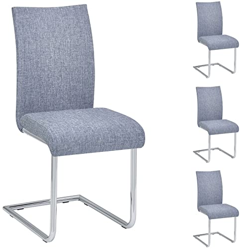 IDIMEX Esszimmerstuhl ALADINO modernes Design, Schwingstuhl Freischwinger Küchenstuhl, Set mit 4 Stühlen Stoffbezug in grau von IDIMEX