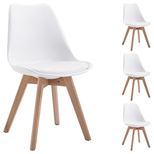 IDIMEX Esszimmerstuhl Abby, Stuhl Esszimmer Küchenstuhl Esstischstuhl Polsterstuhl, aus Kunststoff, Retro Design, im 4er Set, in weiß von IDIMEX