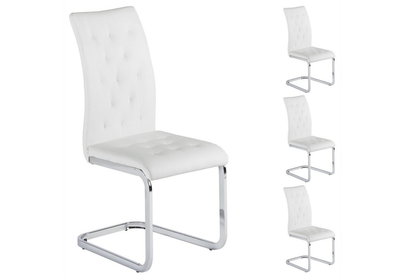 IDIMEX Esszimmerstuhl CHLOE (4 St), 4er Set Esszimmerstuhl Schwingstuhl Freischwinger verchromt, Bezug Kun von IDIMEX