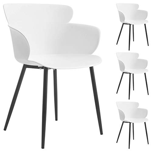 IDIMEX Esszimmerstuhl Catch, Stühle Esszimmer Küchenstuhl l im 4er Set mit Sitzschale und Armlehne aus Kunststoff in weiß, modernes Design von IDIMEX