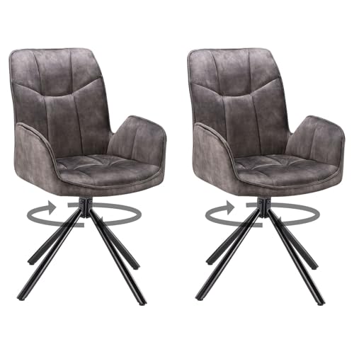 IDIMEX Esszimmerstuhl MARIBOR Drehbar, Esszimmersessel im modernen Design aus Polyester, Lounge Sessel im 2er-Set in anthrazit mit stabilem Metallgestell von IDIMEX