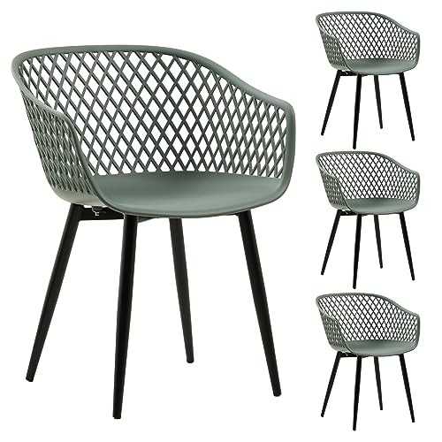 IDIMEX Esszimmerstuhl Madeira, schöner Küchenstuhl im Retro Design, bequemer Essstuhl im 4er Set, praktischer Essstuhl aus Kunststoff in olivgrün von IDIMEX