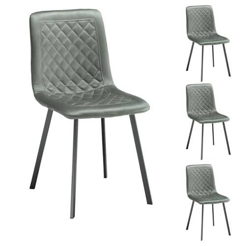 IDIMEX Esszimmerstuhl Terni im 4er-Set, Küchenstuhl aus strapazierfähigem Polyester mit Wabenmuster in grün, 4-Fuß-Stuhl mit Metallgestell in schwarz von IDIMEX