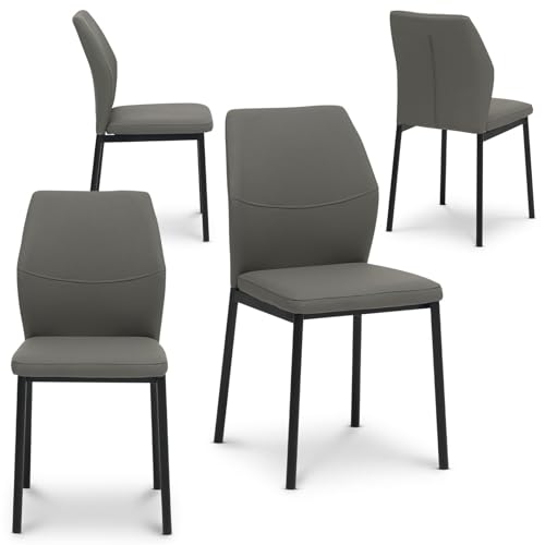 IDIMEX Esszimmersühle GINOVA 4er Set, Grau – Küchenstuhl gepolstert mit Kunstleder Bezug, stabile Beine aus pulverbeschichtetem Metall für Essbereich & Küche von IDIMEX