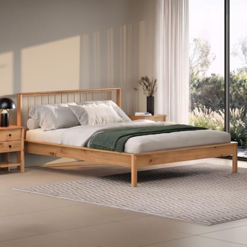 Bett APOANA aus Massivholz 140 x 190 cm, Eiche Farben – Doppelbett inklusive Lattenrost, Kopfteil mit 94 cm Höhe, stabile Mittelstrebe mit 3 Stützfüßen von IDIMEX