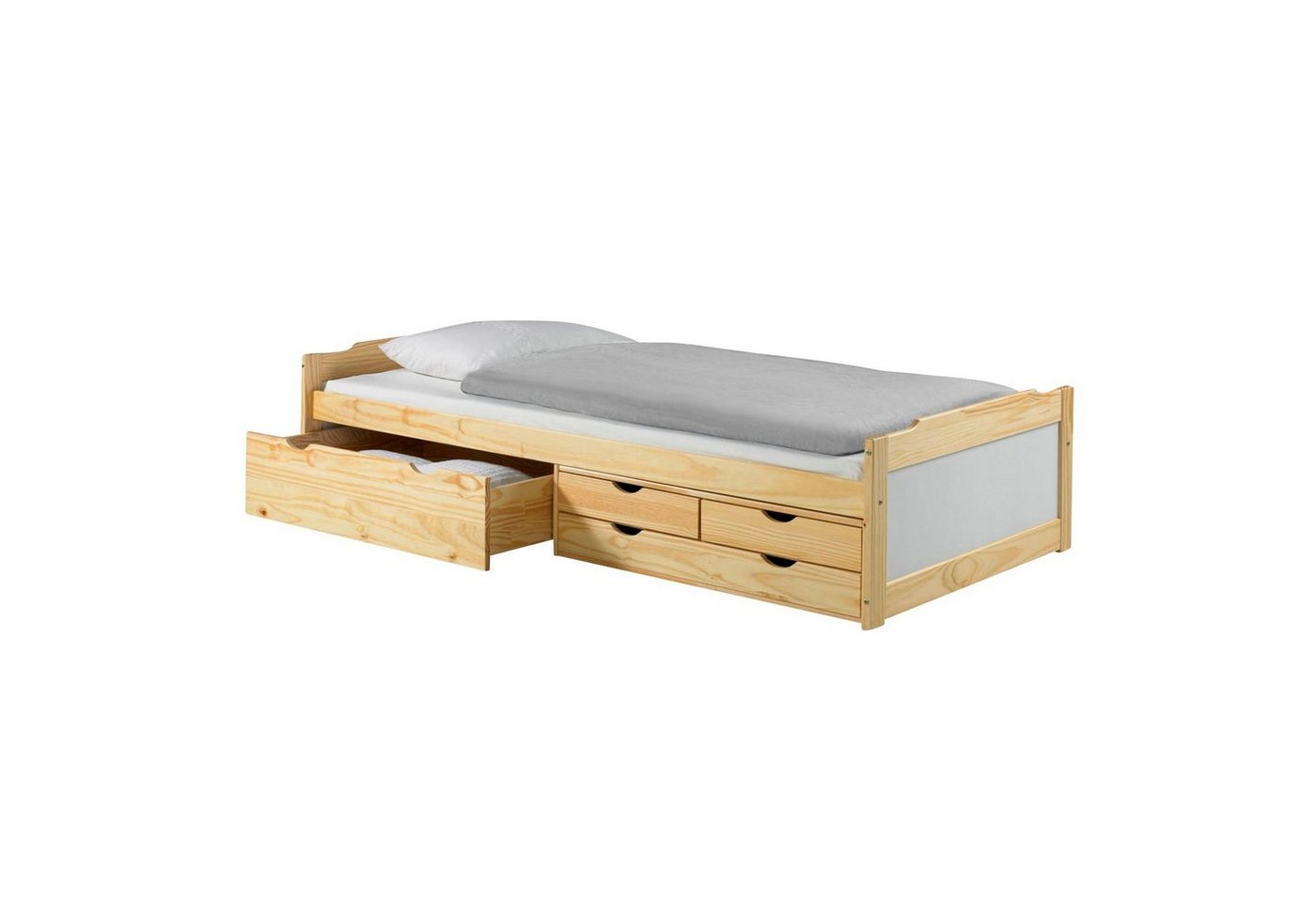 IDIMEX Funktionsbett ANDREA, Bett mit Stauraum, Kiefer massiv, weiss/natur, Bett 90x200 cm, Kinderb von IDIMEX