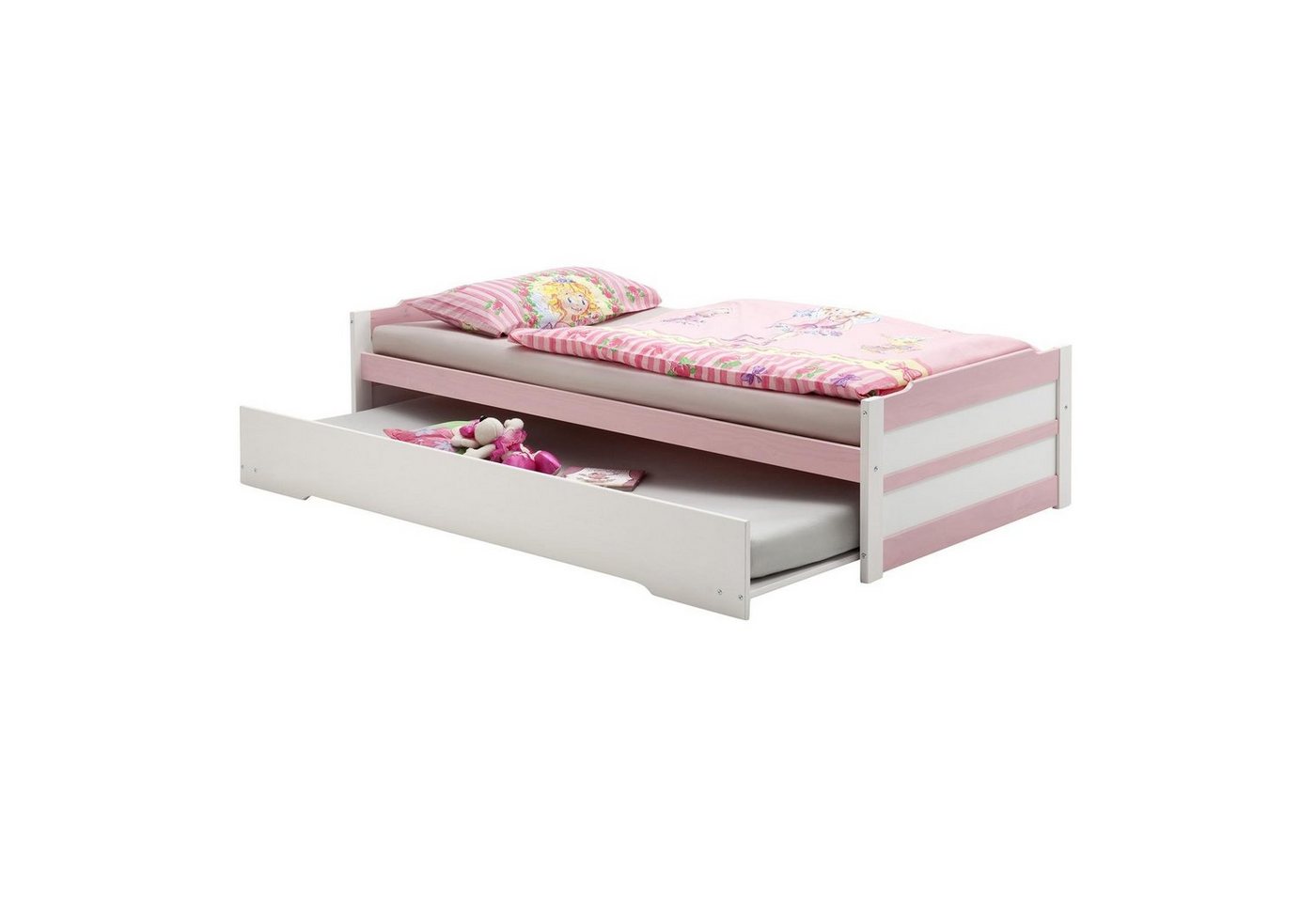 IDIMEX Funktionsbett LORENA, Ausziehbett Bett mit Stauraum Tagesbett Kiefer massiv weiss/rosa Bett von IDIMEX