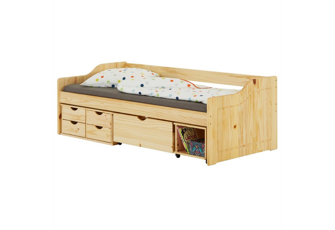 IDIMEX Funktionsbett SENTA, Bett mit Stauraum Kinderbett Jugendbett Bett 90x200 Kiefer massiv natu von IDIMEX