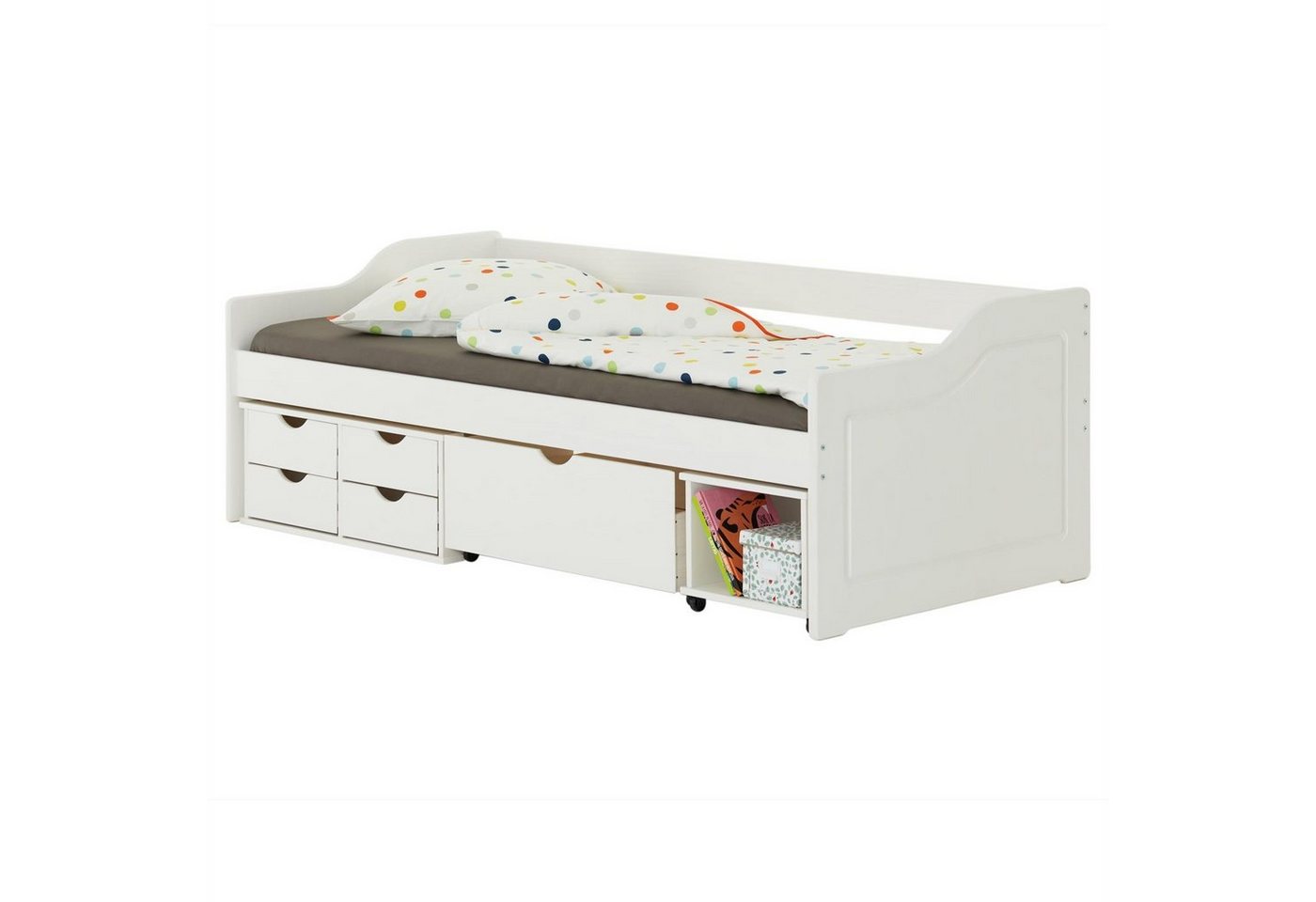 IDIMEX Funktionsbett SENTA, Bett mit Stauraum SENTA Kinderbett Jugendbett 90x200 Kiefer massiv wei von IDIMEX