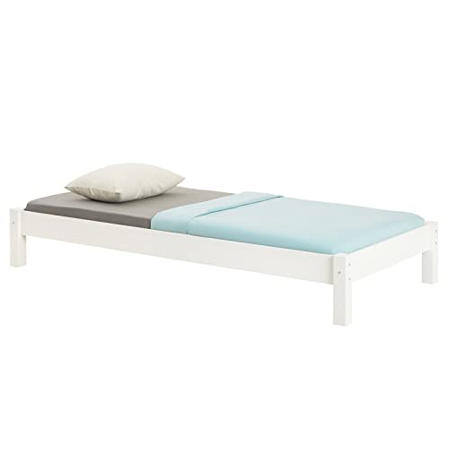 IDIMEX Futonbett Taifun aus massiver Kiefer in weiß, schönes Bett in 90 x 190 cm, praktisches Bettgestell mit Holzfüße von IDIMEX
