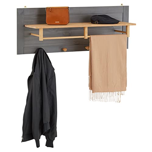 IDIMEX Garderobe BOLTON in anthrazit aus Kiefer im Landhausstil, Hängegarderobe mit 4 Kleiderhaken aus Massivholz, Wandgarderobe aus Holz lackiert mit Haken von IDIMEX