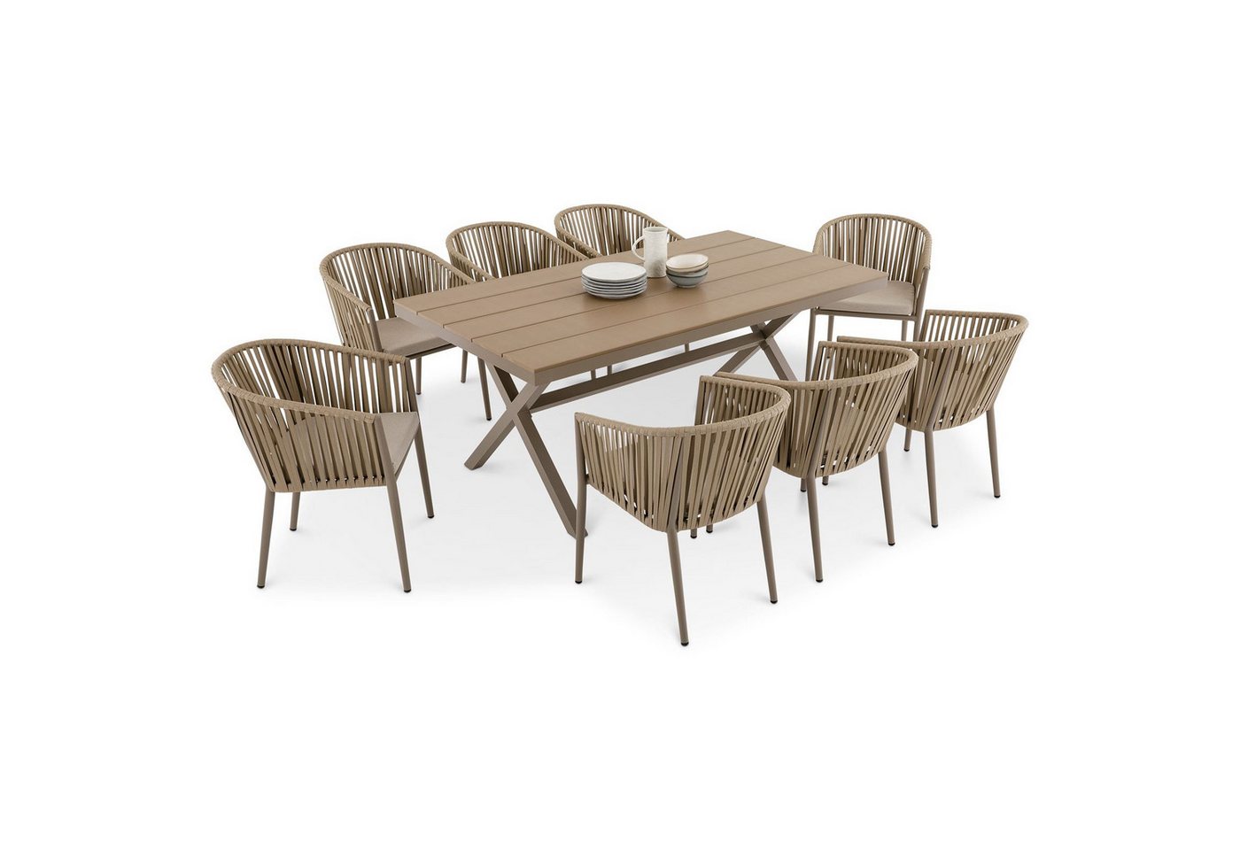 IDIMEX Garten-Essgruppe ISOLA, Gartenmöbelset mit 8 Stühlen und Tisch mit Alu & Holzoptik champagner IDIMEX Garten-Essgruppe ISOLA, Gartenmöbelset mit 8 Stühlen und Tisch mit Alu & Holzoptik champagner von IDIMEX