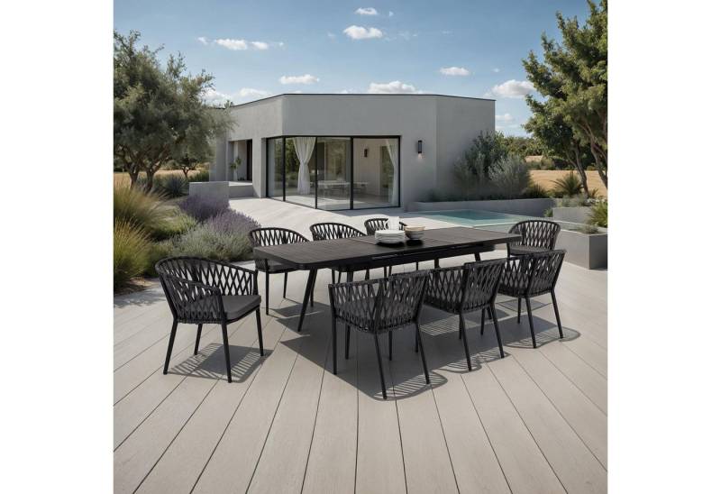 IDIMEX Garten-Essgruppe SUNNY, Gartenmöbel Set mit 8 Stühlen & ausziehbarem Tisch schwarz/grau von IDIMEX