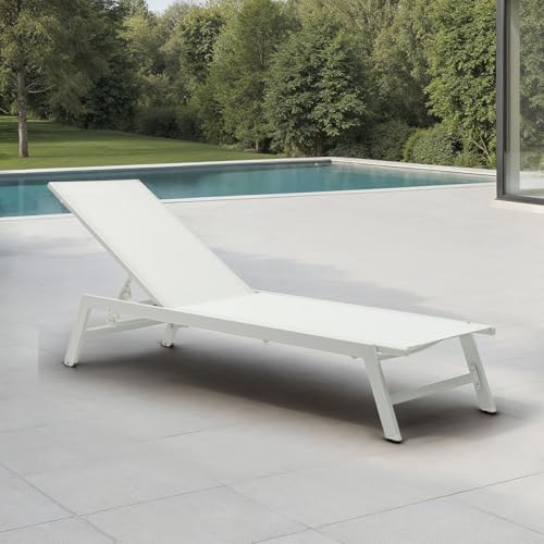 IDIMEX Gartenliege ESPIRITU höhenverstellbar, cremeweiß– Sonnenliege mit verstellbarem Kopfteil aus Aluminium und UV-beständigem Textilene, für Terrasse Balkon Garten Outdoor Relaxliege von IDIMEX