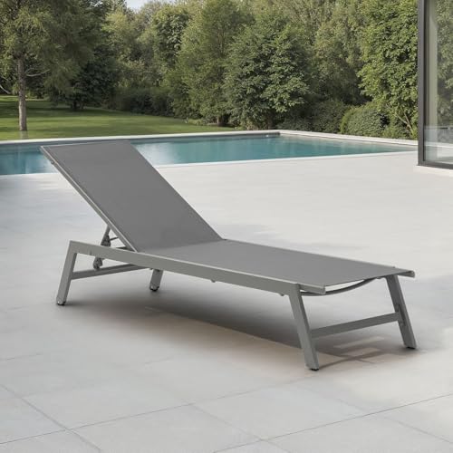 IDIMEX Gartenliege ESPIRITU höhenverstellbar, grau – Sonnenliege mit verstellbarem Kopfteil aus Aluminium und UV-beständigem Textilene, für Terrasse Balkon Garten Outdoor Relaxliege von IDIMEX