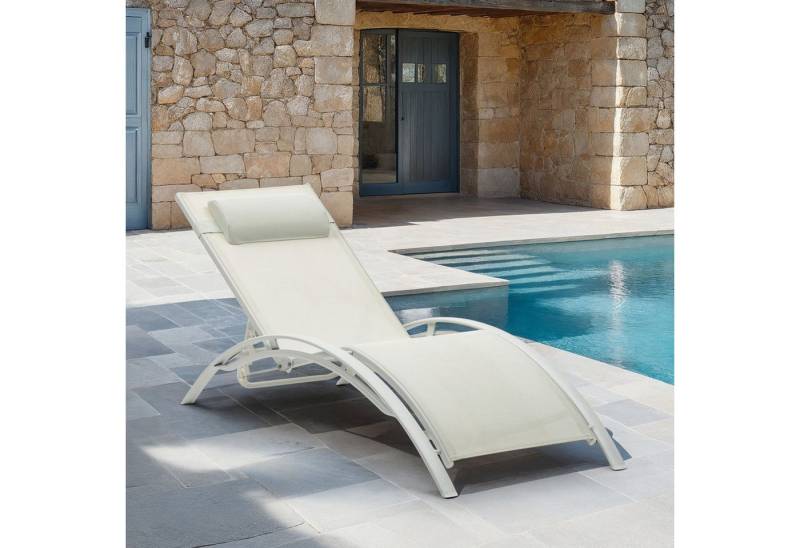 IDIMEX Gartenliege RELAX, Relaxliege mit Kissen Aluminiumgestell Textillehne & Kissen Cremeweiß von IDIMEX