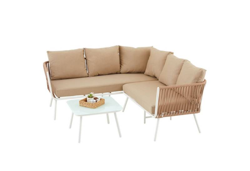 IDIMEX Gartenlounge-Set JAKARTA, Balkon Lounge Set klein Ecklounge mit Beistelltisch weiß/beige von IDIMEX