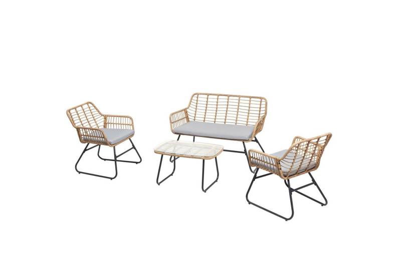 IDIMEX Gartenlounge-Set RIVIERA, Outdoor Lounge Set mit Zweisitzer, 2 Sesseln und Beistelltisch braun von IDIMEX
