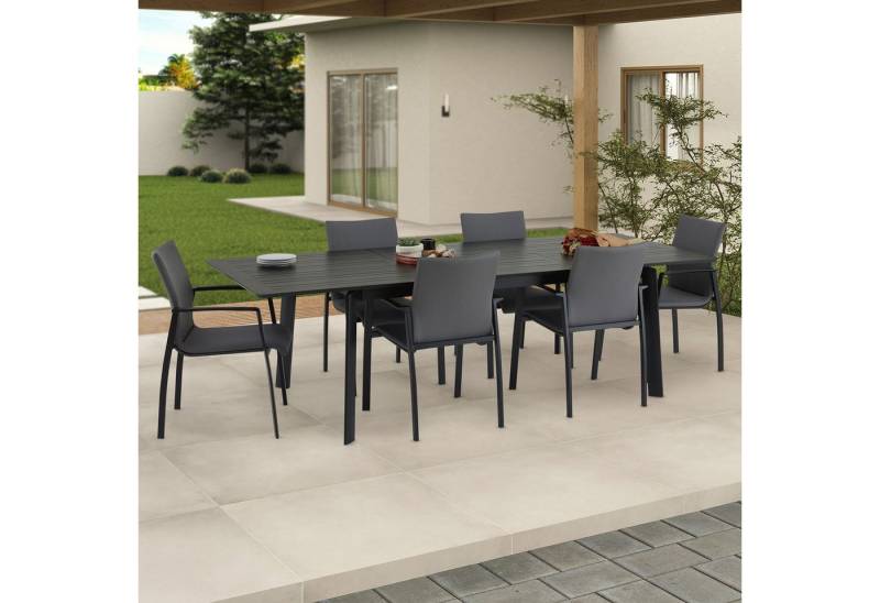 IDIMEX Garten-Essgruppe VERANO, Gartenmöbel Set mit ausziehbarem Tisch und 6 Stühlen schwarz/grau von IDIMEX