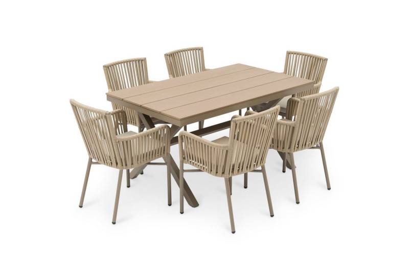 CARO-Möbel Garten-Essgruppe AFUERA, Gartenmöbel Set, 6 Personen wetterfest aus Alu und Rope champagner von CARO-Möbel